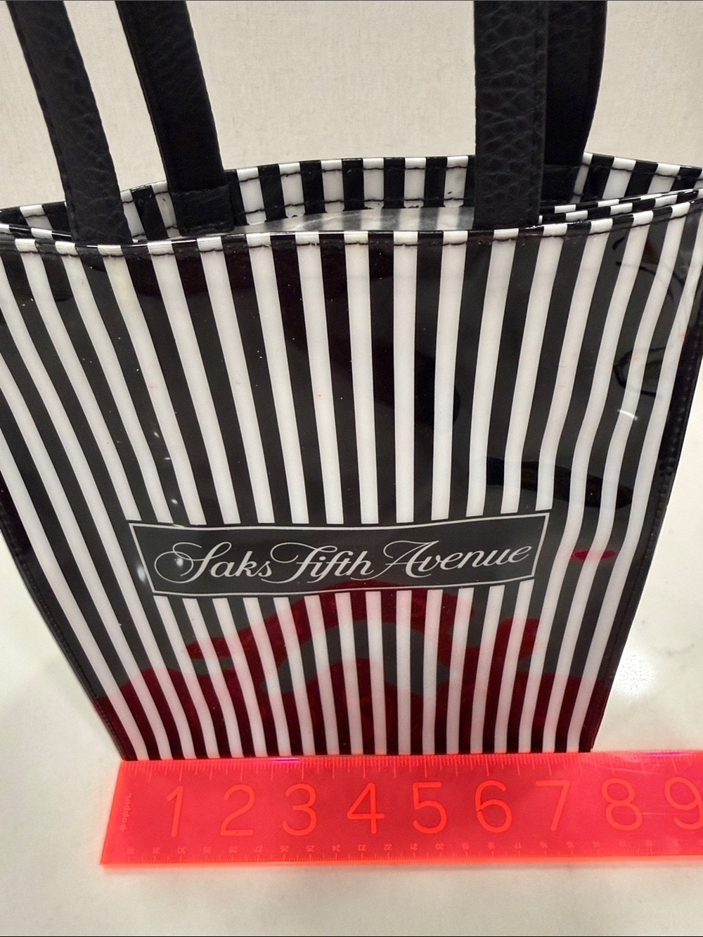 Saks Fifth Avenue Black and White Striped Vinyl Tote - Picture 5 of 5